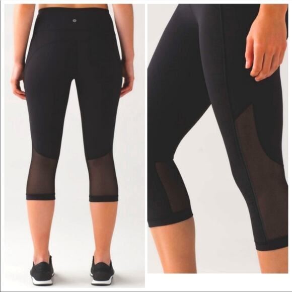 Lululemon | Black Gear Up Crop 17” Mesh Panel Workout Athleisure Leggings - Picture 15 of 16